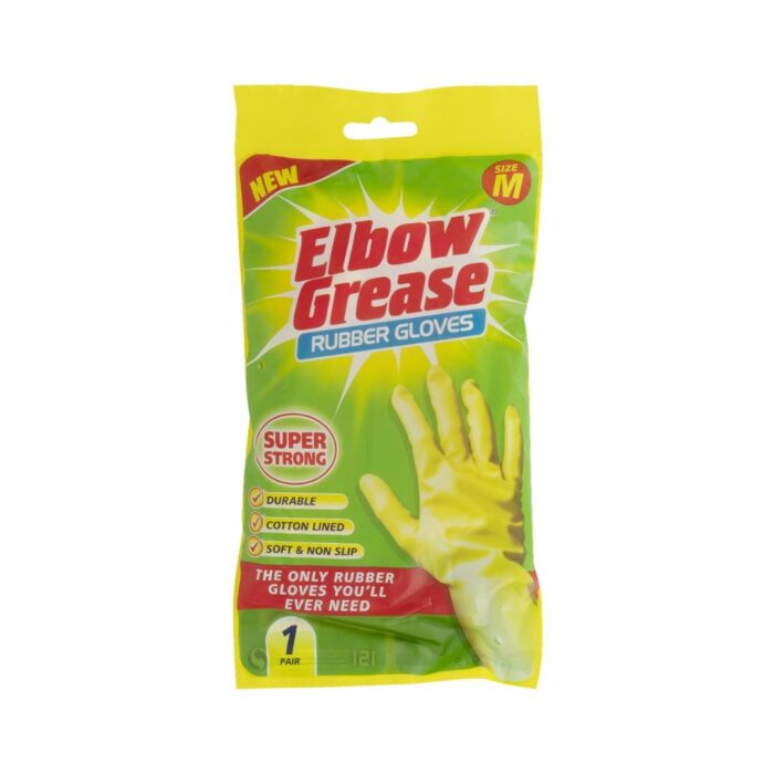 Elbow Grease Rubber Gloves Super Strong - Durable and Cotton Lined - Medium