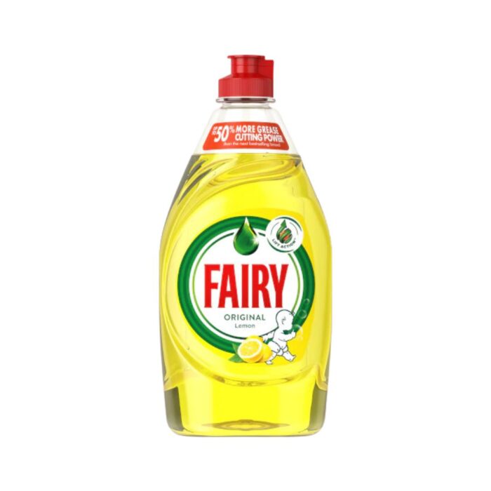 Fairy Lemon Washing-Up Liquid – 50% More Grease Fighting Power with Zesty Freshness!