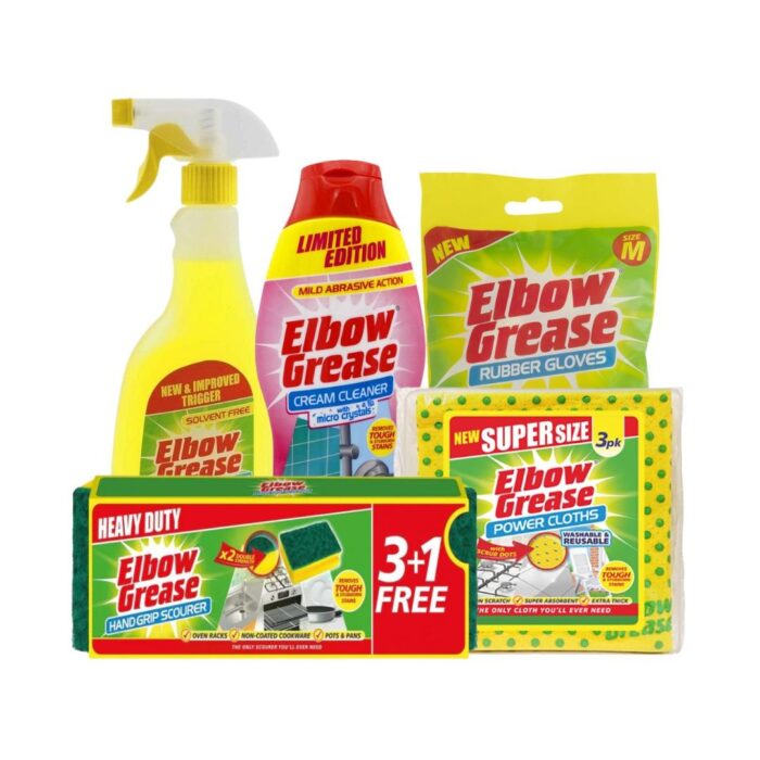 Elbow Grease Super Cleaning Bundle! Degreaser, Cream Cleaner, Scourers, Cloths & Gloves for Ultimate Power!